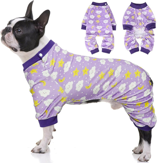 BEAUTYZOO Dog Pajamas Large Sized Dog, Summer Doggie Pajamas for Boy Girl, Soft Strechy Cotton Puppy Pjs Jammies Onesies for Men Women, Pet Jumpsuit Body Suit Cat Apparel Clothes, Purple L