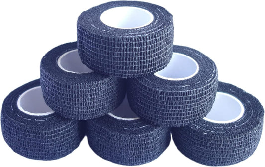 6 Pack 1" x 5 Yards Self Adhesive Bandage Wrap Breathable Cohesive Vet Wrap for Pets, Elastic Self-Adherent Tape for Sports, Wrist, Ankle (Black)
