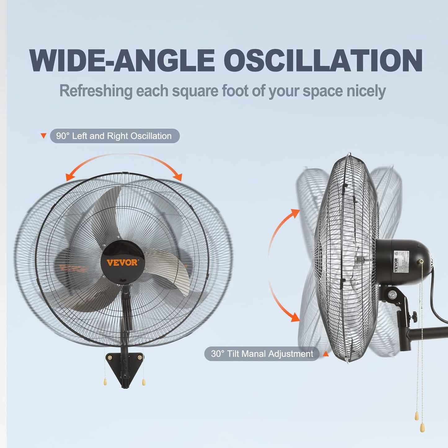 VEVOR 20 inch Wall Mount Fan Oscillating, 3-speed High Velocity Max. 4650 CFM Industrial Wall Fan for Indoor, Commercial, Residential, Warehouse, Greenhouse, Workshop, Basement, Black, ETL Listed