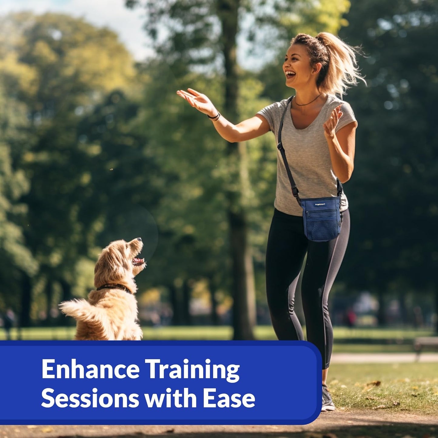 Dog Treat Pouch, Durable Oxford Polyester, No-Spill Magnetic Closure, Treat Pouches for Pet Training with Metal Clip, Waist Belt, Adjustable Strap, Poop Bag Dispenser (Navy Blue)