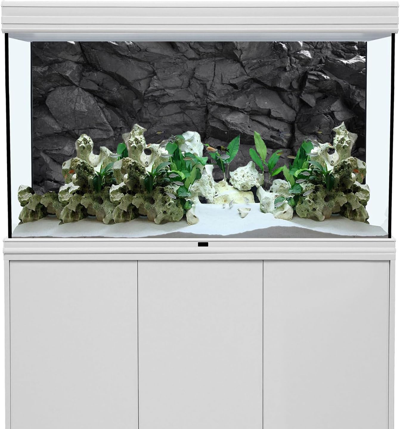 AWERT 48x24 inches Stone Aquarium Background Black Rock Fish Tank Background Rocky Terrarium Background Polyester Background