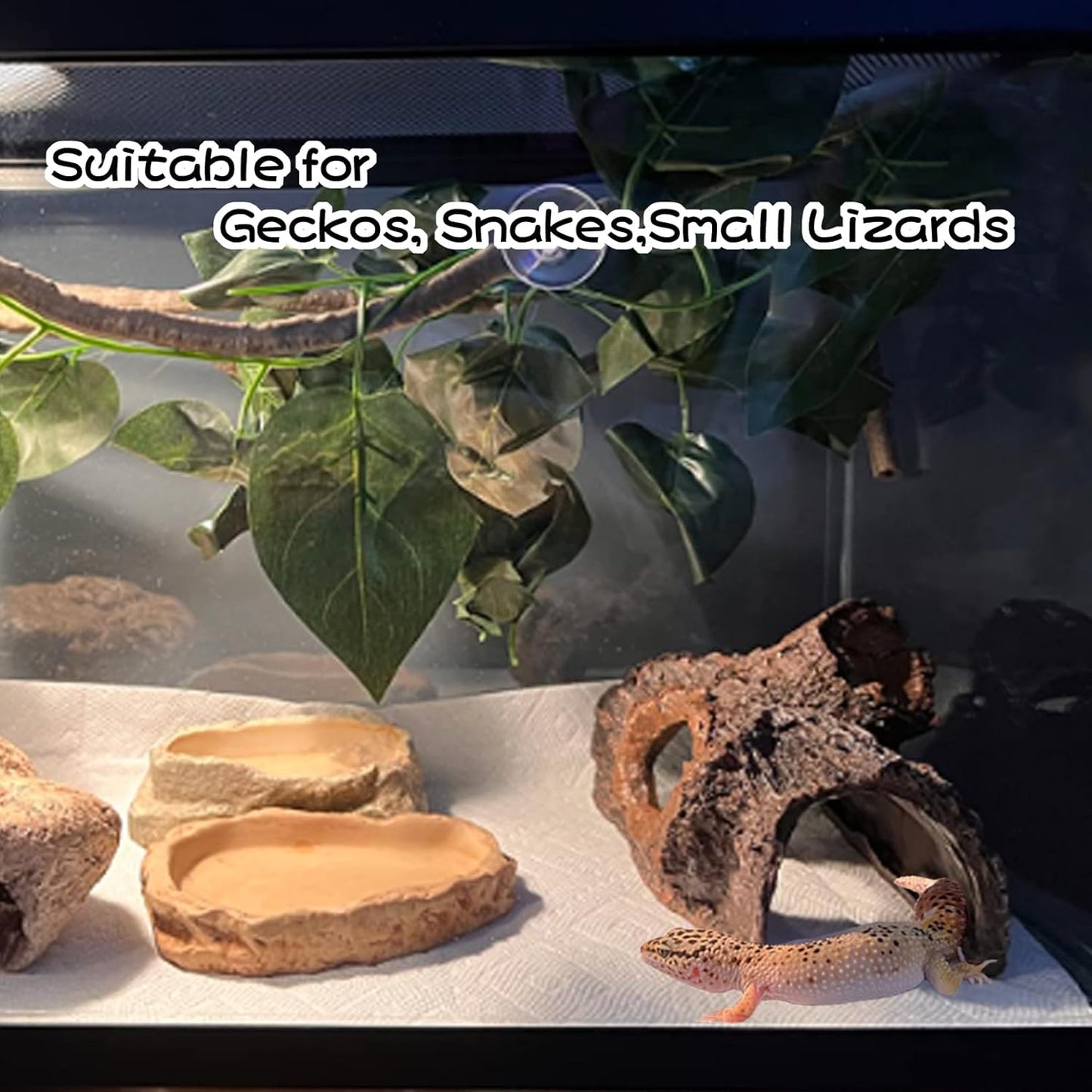 Tfwadmx Leopard Gecko Hide, 7" Reptile Hideout, Resin Simulated Hollow Log for Aquarium, Betta Fish Hideout, Reptile Tank Accessories for Corn Snakes, Young Lizards, Hermit Crabs, Frogs