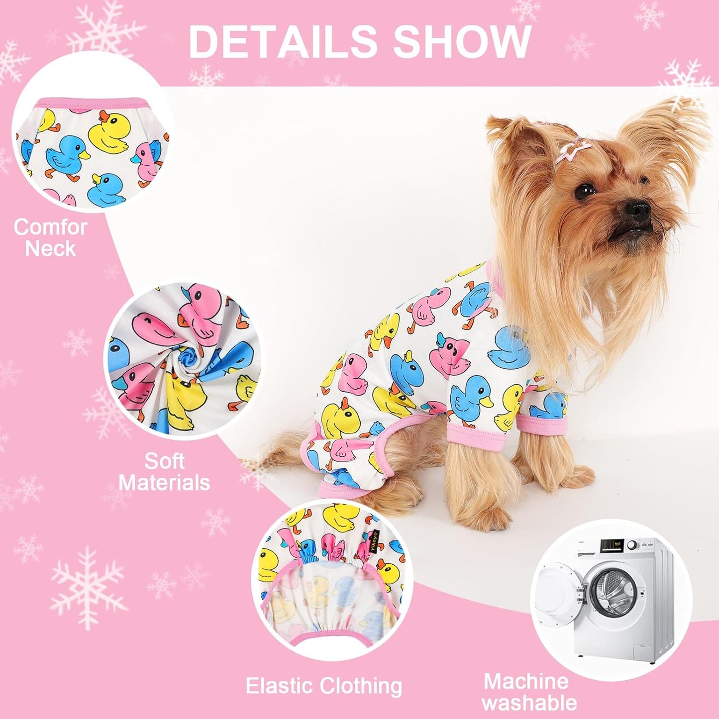 Dog Pajamas Small Sized Dogs Stretchable Summer Dog Clothes Pjs 4 Legs Girl Boy Cute Soft Puppy Outfits Doggie Cat Jammies Jumpsuit Sleeper for Pet (Duck, Large)