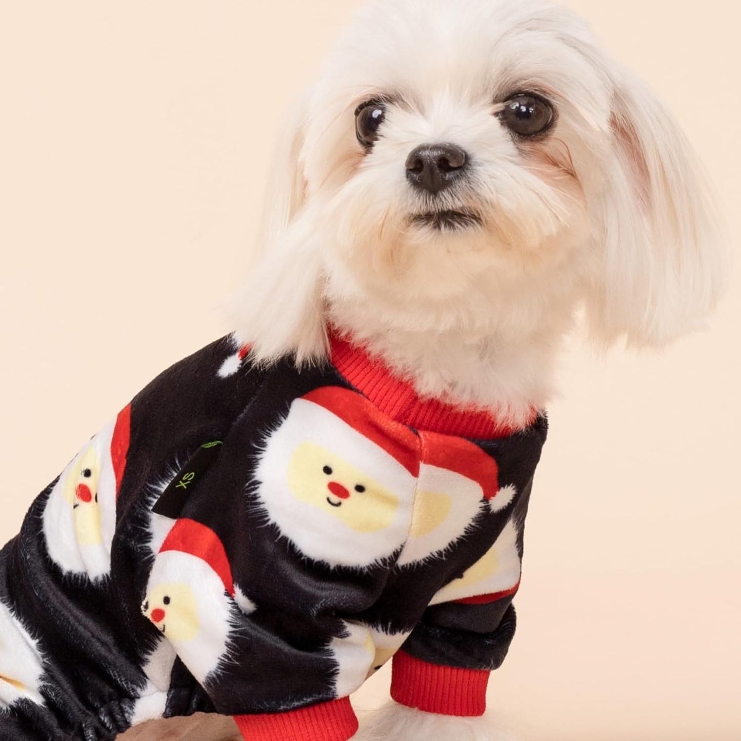 Fitwarm Santa Claus Dog Christmas Pajamas, Winter Doggy Clothes for Small Dogs Boy Girl, Fleece Dog Jammies with Feet, Holiday Pet Outfit, Black, White, Red, XS