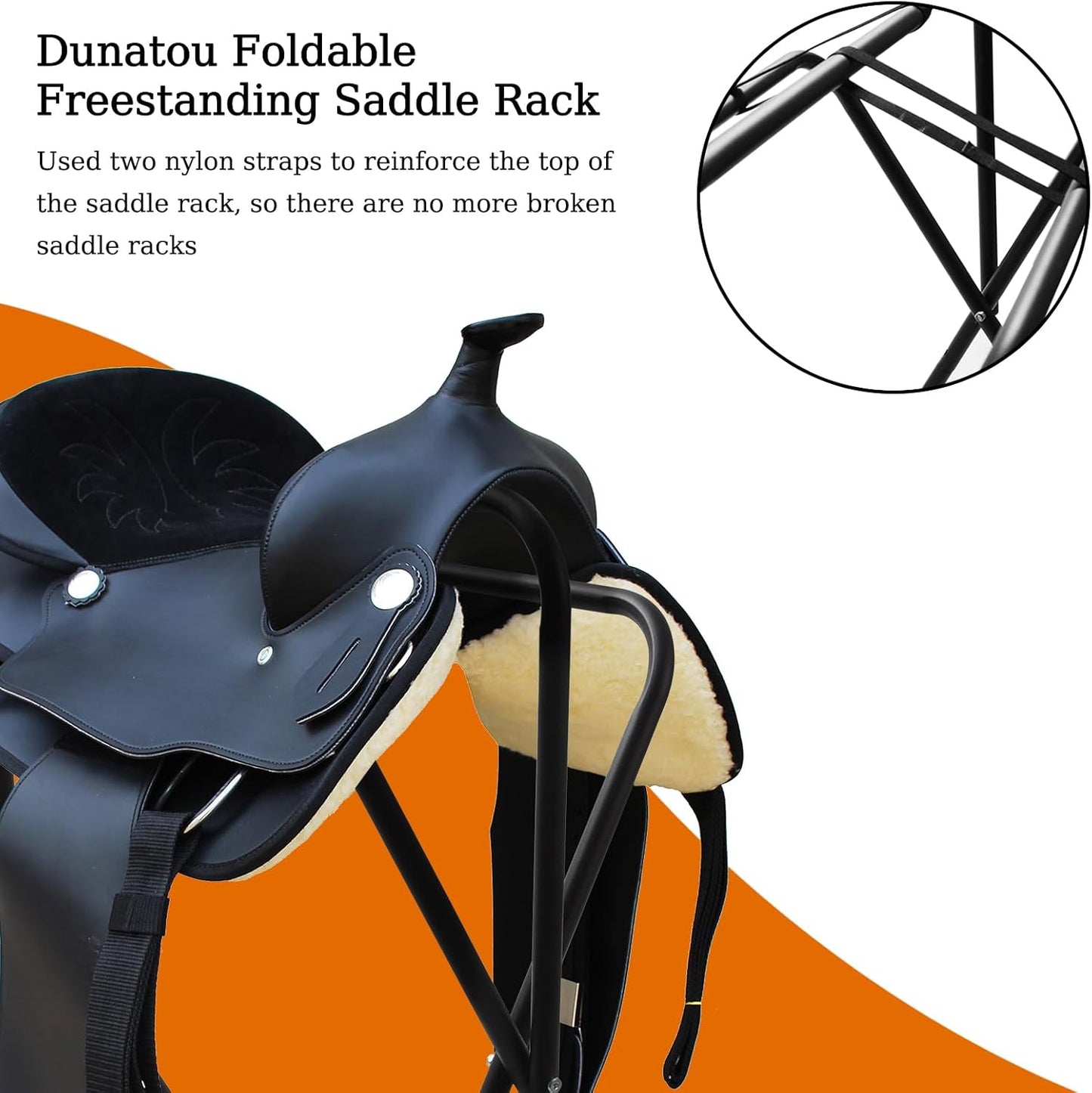 Dunatou Saddle Rack Freestanding Saddle Stand Foldable Horse Saddle Storage Rack Full Size Saddle Pad Rack Horse Blanket Holder Heavy Duty Saddle Holder for English and Western Horse Saddles, Black
