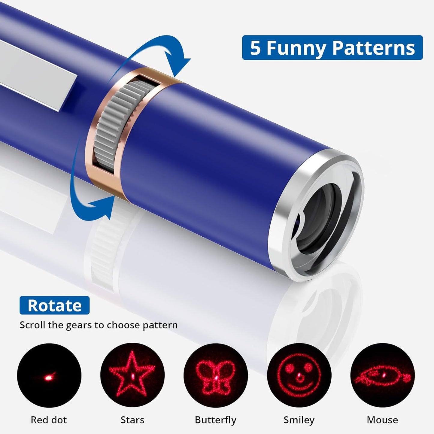 TBTeek Cat Toys for Indoor Cats, 2 Pieces, Rechargeable, 7 Adjustable Patterns, Interactive Kitten Pet Dog Red Dot Chase Light Toy for Cats Fun Playing Exercise（Blue）