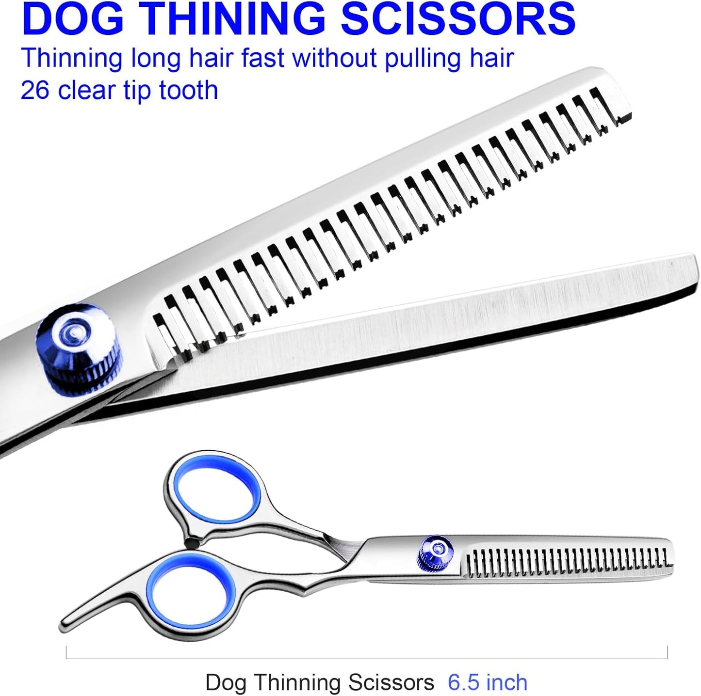 Professional Dog Grooming Scissors Kit, Titanium Coated Dog Scissors for Grooming, Grooming Shears Kit - Straight,Thinning, Curved Scissors and Comb for Dog Cat Pet (Blue 5 in 1)