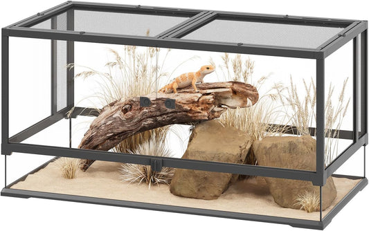 Erinnyees 50 Gallon Reptile Terrarium with Top Screen Ventilation, Snake Habitat with Heating Pad Space, Front Opening Reptile Vivarium with Sliding Cable Outlet for Leopard Geckos, Snakes, Turtles
