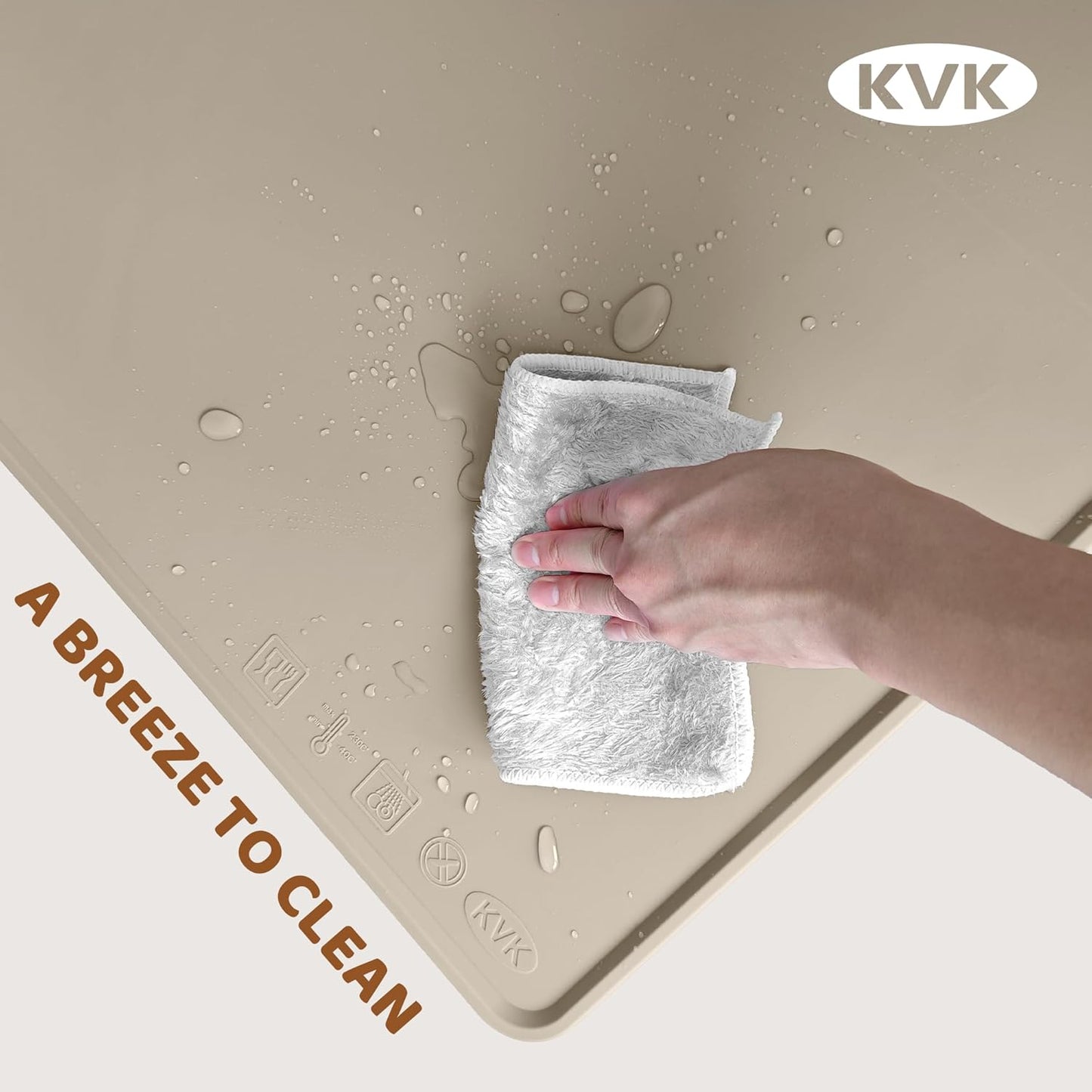KVK Dog Food Mat, 39.4×29.5in Extra Large Silicone Pet Feeding Mat - Waterproof, Non - Slip, Chew - Resistant for Food & Water, Protect Floors (Cream)