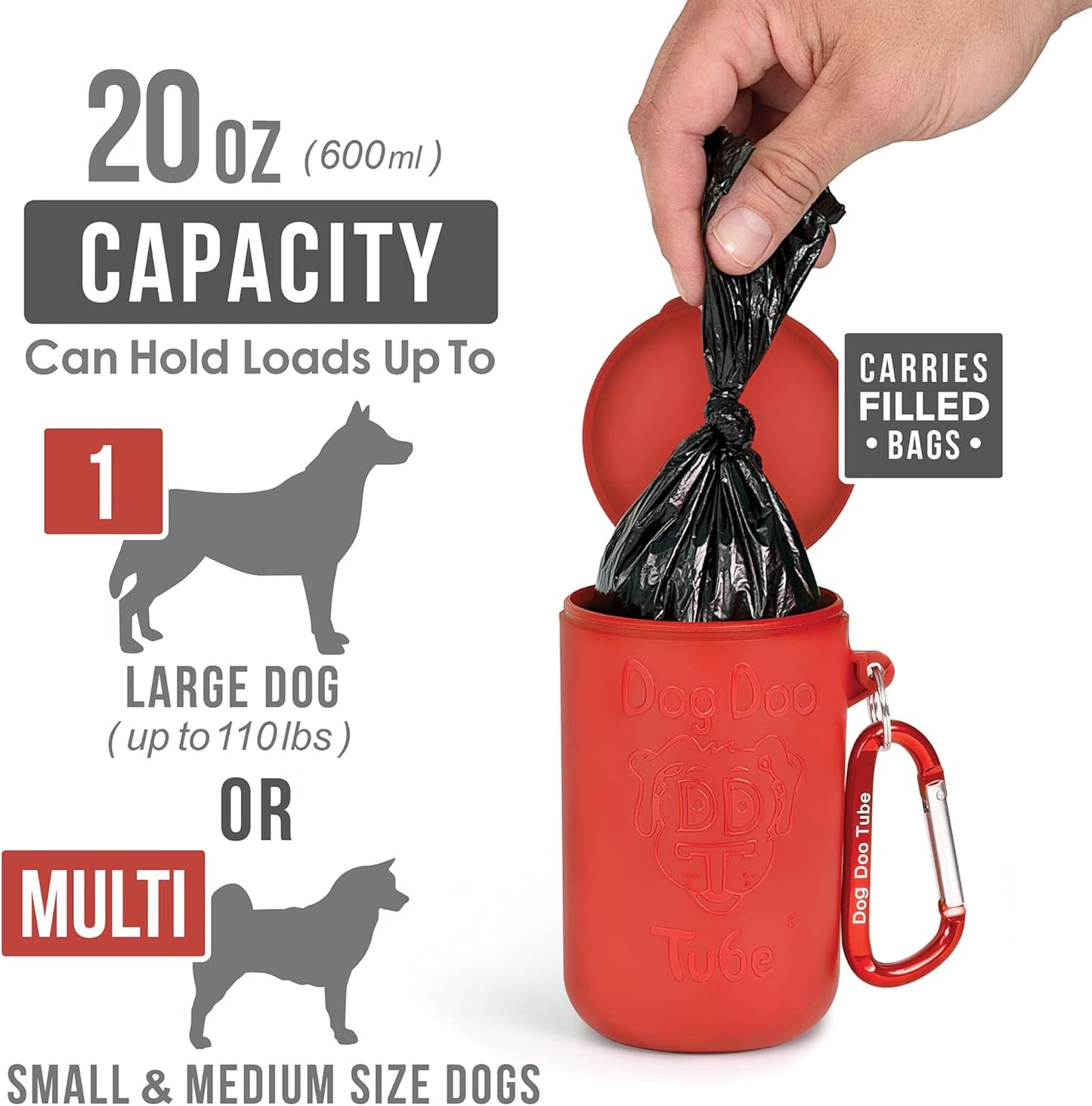 Dog Doo Tube Filled Dog Waste Bag Holders - Reusable Dog Poop Bag Tubes Designed to Keep in Odors and Germs
