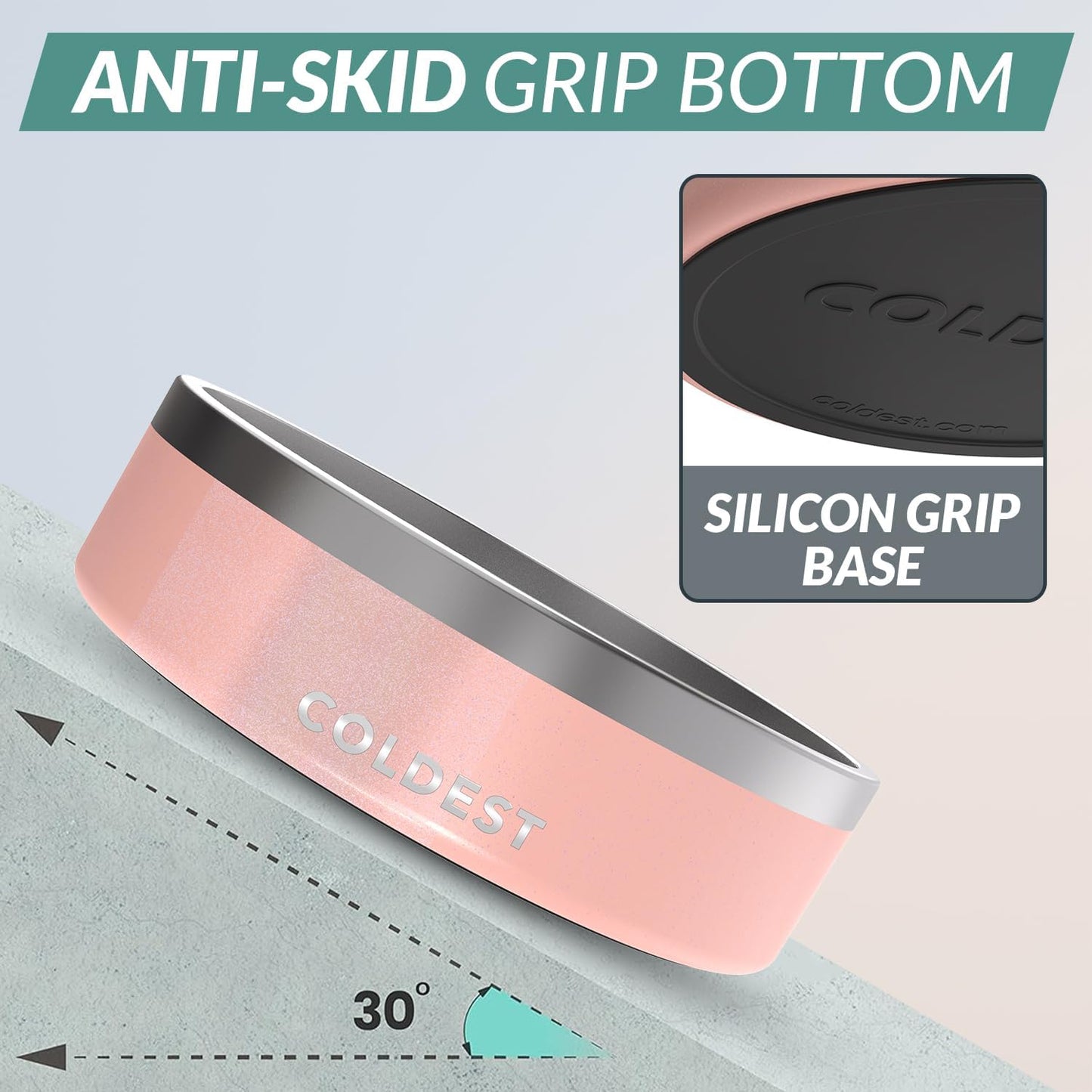 Coldest Dog Bowl - Anti Rust Metal, Non Slip, 3 Layers Insulated Stainless Steel Dog Bowls - Spill Proof & Heavy Duty - Water Bowl for Dogs, Cats & Pets, Dish Washer Safe (42 oz, Forever Pink Glitter)