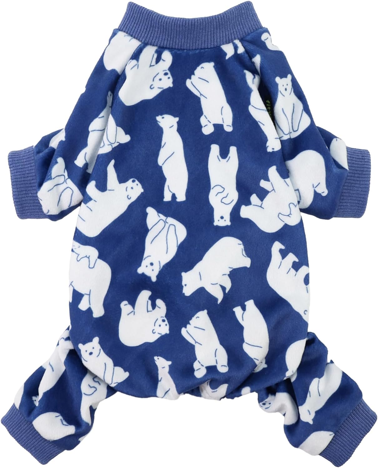 Fitwarm Polar Bear Dog Pajamas, Dog Clothes for Small Dogs Girl Boy, Pet Onesie with Feet, Cat Outfit, Lightweight Velvet, Royal Blue, White, Small