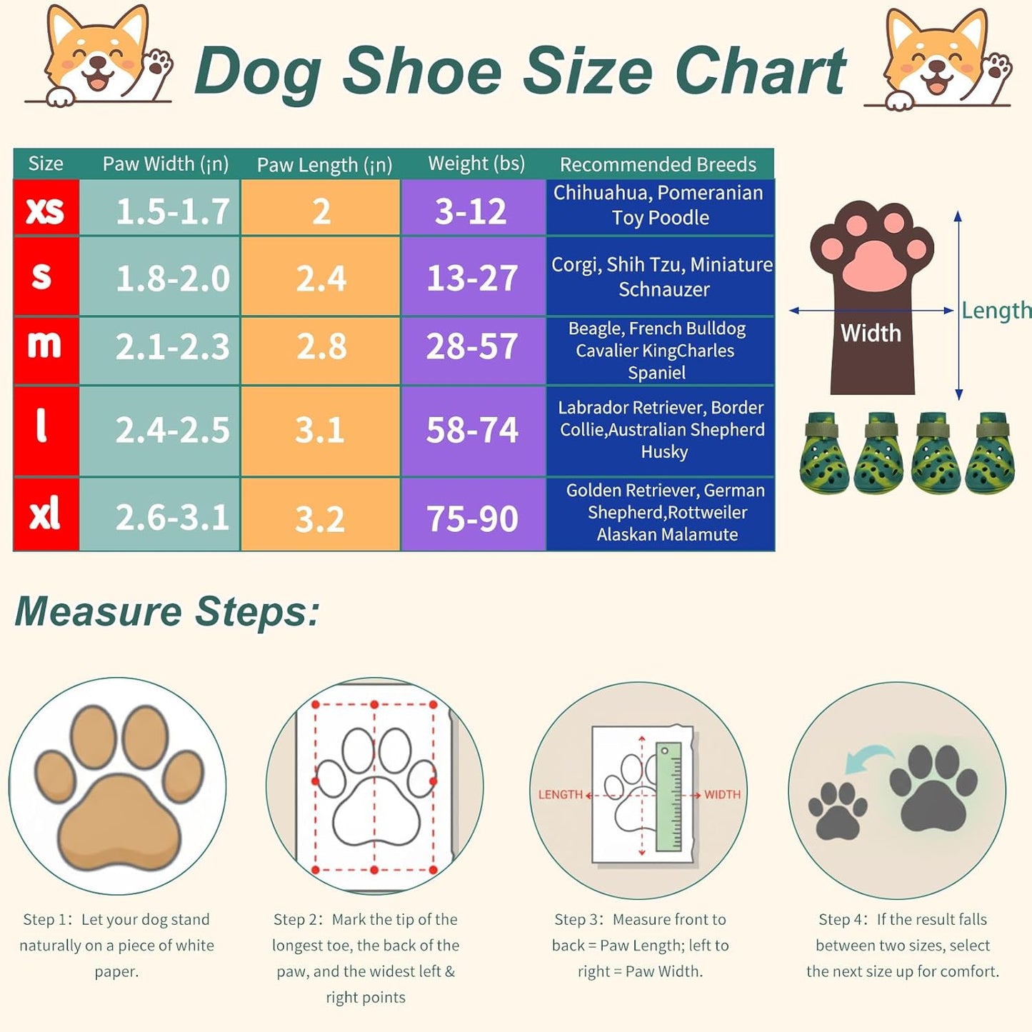 Dog Shoes for Hot Pavement and Snow, Silicone Dog Booties for Small Medium Large Dogs, Waterproof Paw Protectors- Non-Slip, Adjustable Straps, Dog Boots for Beach/Rain/Hiking (Green, L)