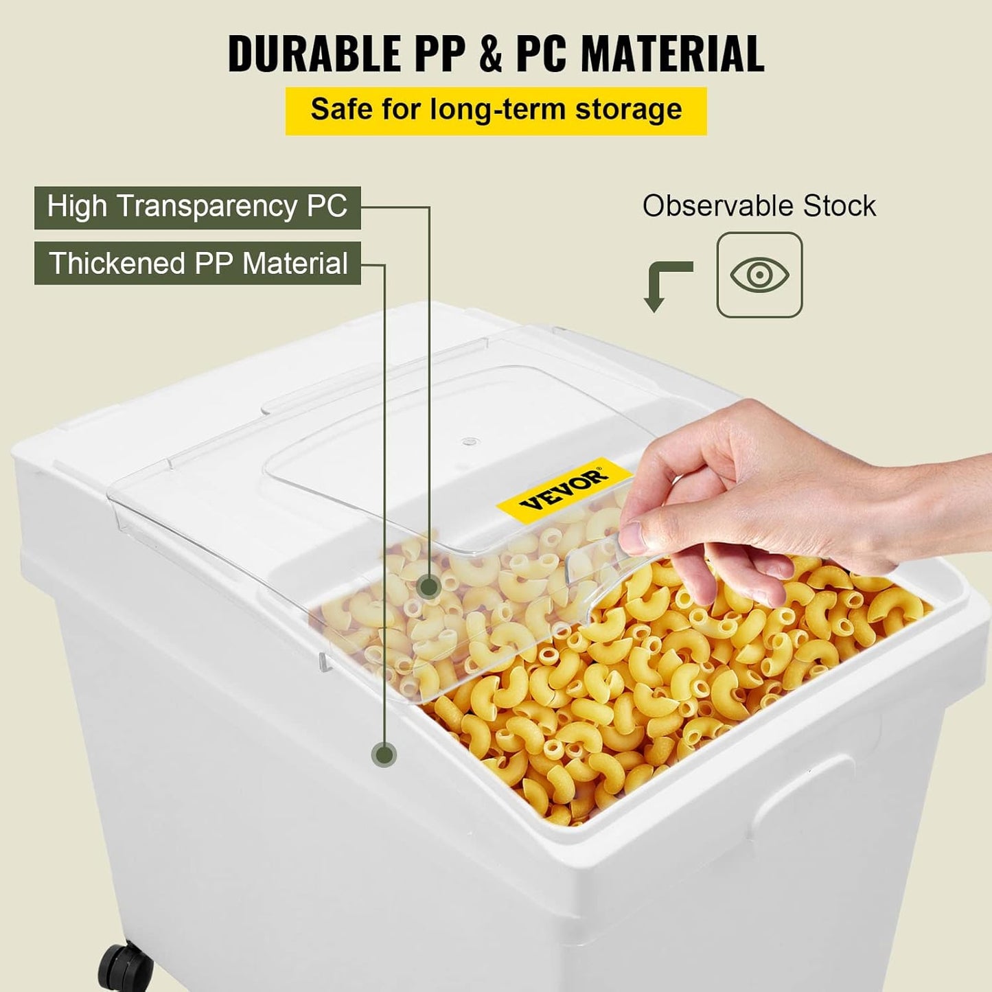 VEVOR Ingredient Bin, 10.5 Gallons Capacity Ingredient Storage Bin, PP Material Flour Bins On Wheels, White Shelf Ingredient Bin with Scoop and Sliding Lid, Commercial Storage Bins 3 Pcs/Set