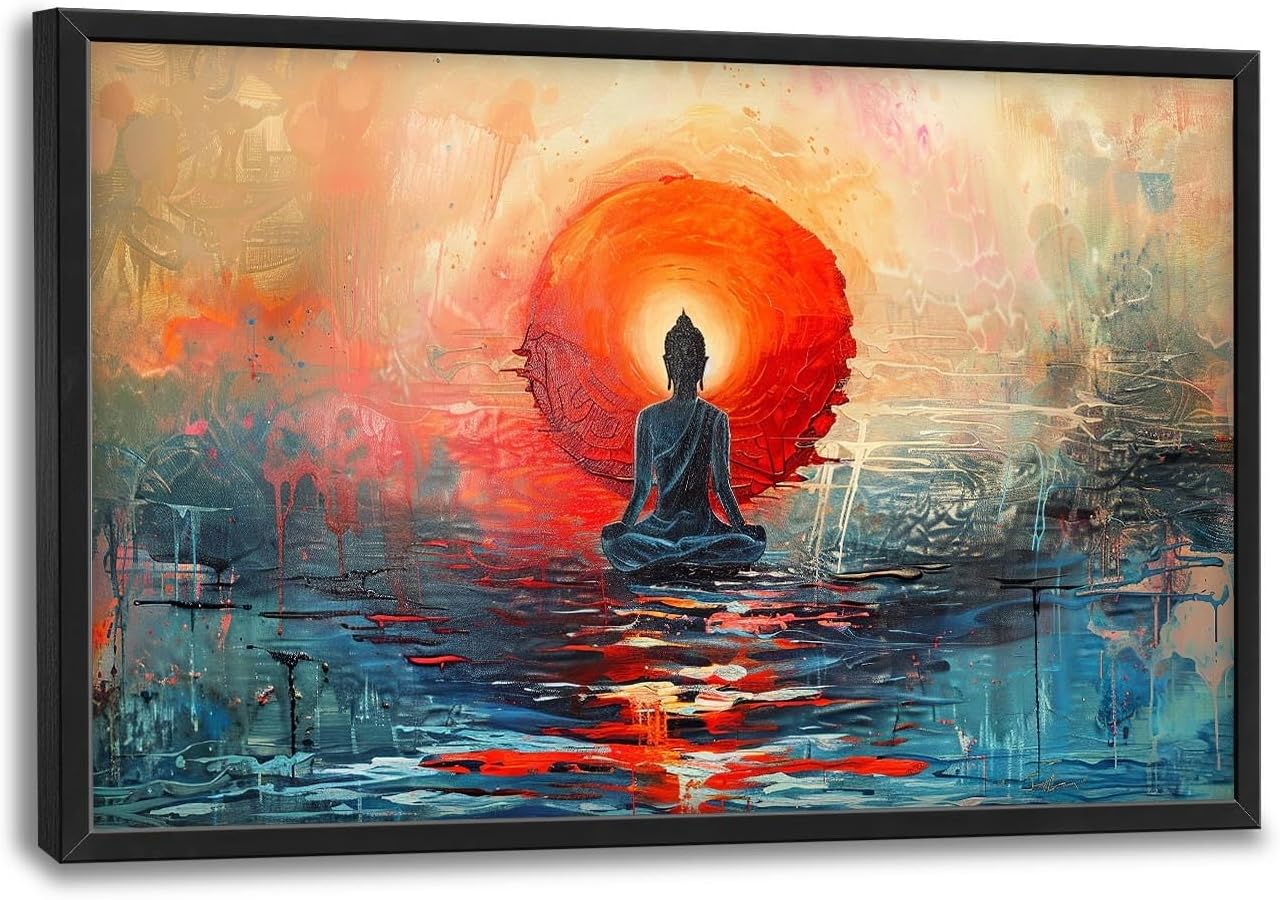 Quorin Buddha Large Wall Art Abstract Zen Pictures Spiritual Meditation Wall Decor Yoga Spa Canvas Print Painting Artwork for Bathroom Living Room Bedroom 36L x 24W