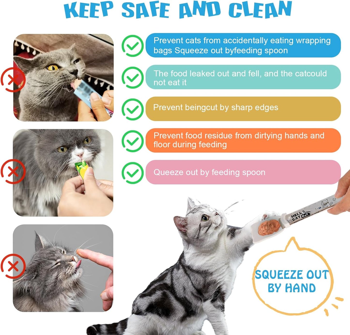 Cat Treat Spoon Squeeze Cat Strip Feeder Spoon 8PCS Cat Treat Dispenser Spoons - Squeeze-Feed Design for Wet Food, Licky Treats & Puree Tubes Bite-Proof, Easy Clean