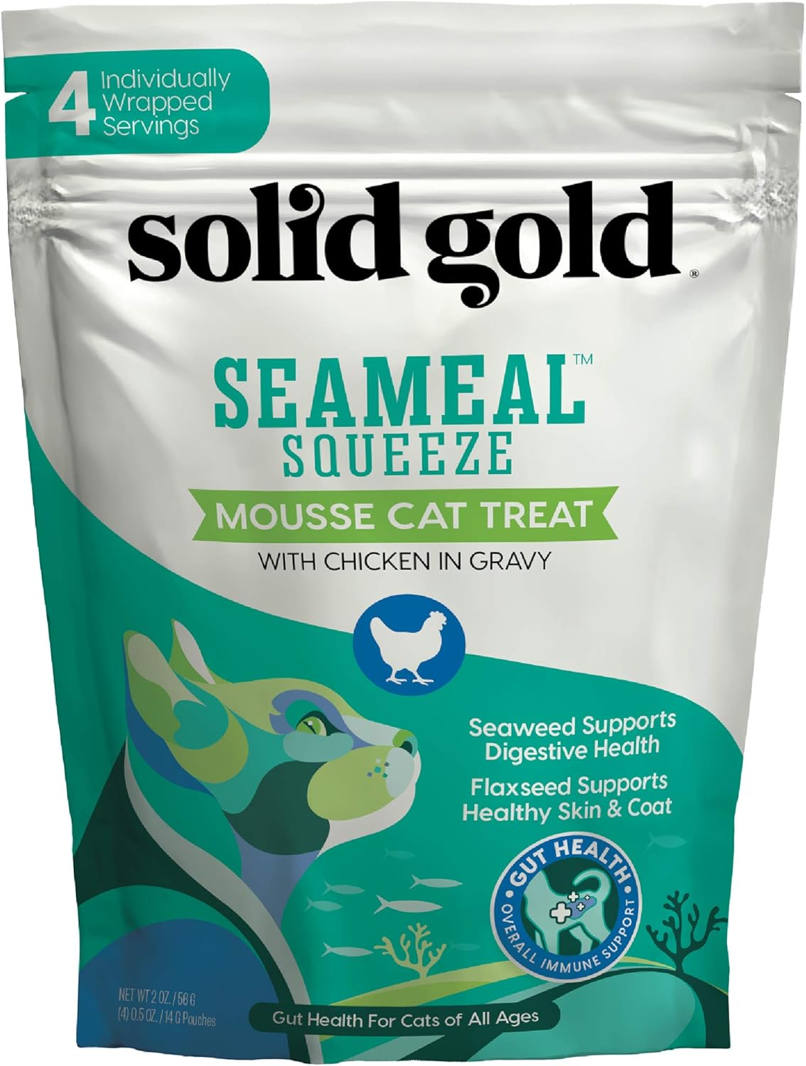 SeaMeal Squeeze Chicken Lickable Cat Treats with Seaweed for Skin & Coat - Wet Cat Treats with Digestive & Immune Health Support - Natural, Holistic, Grain Free (48 Squeezes)