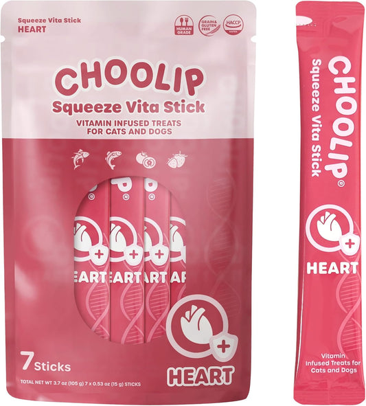 Squeeze Vita Stick Lickable Treats for Dogs & Cats. 7 Heart Support Sticks with Essential multivitamins. Soft and Tasty Paste for All Life Stages, Supporting Heart Health