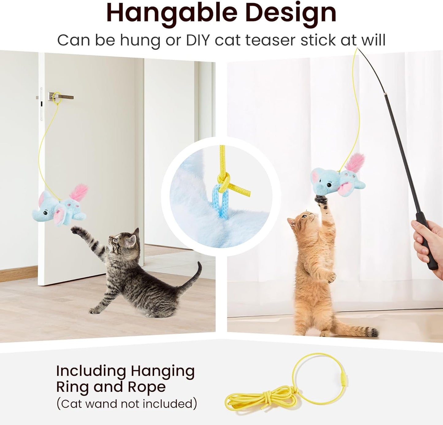 Potaroma Cat Toys Flapping Elephant, Interactive Realistic Kitten Toy Stuffed with Catnip and Crinkle Paper Hangable Design for Bored Indoor Cats 6.3 Inches