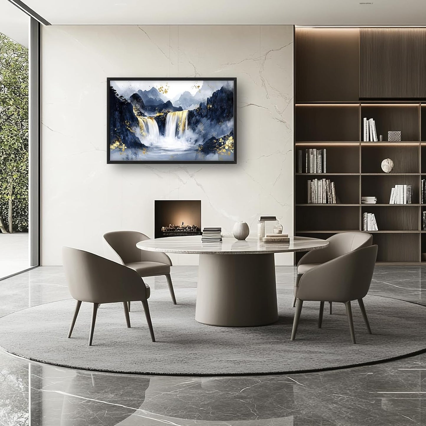 Extra Large Abstract Golden Waterfall Framed Wall Art for Living Room,Oversized Foggy Mountain Pictures Wall Decor,Canvas Print Painting Modern Artwork Bedroom Office Bathroom 36L" x 24W"