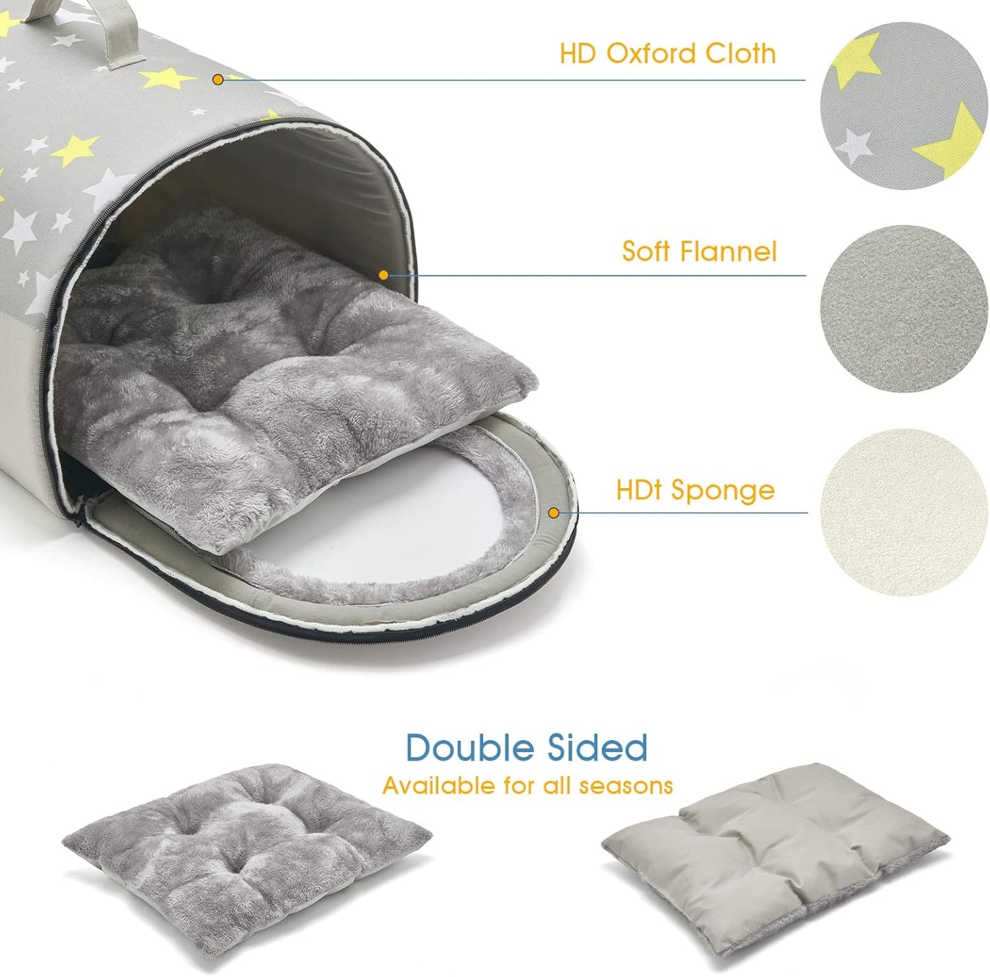 Jiupety Cozy Small Pet Dog House, 2 in 1 Puppy House, S Size for Cat and Puppy, Warm Cave Sleeping Nest for Cats and Dogs, S(15"×12"×11"), Up to 5.5 Lb, Grey