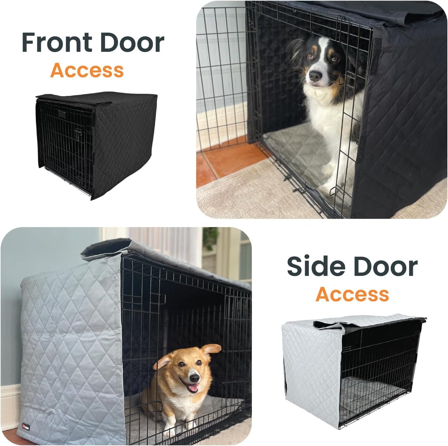 4Knines Quilted Dog Crate Cover – Heavy-Duty, Water-Resistant Fabric for Indoor/Outdoor Use – Durable Travel Cage Cover for Training, Weather Protection – Fits 48-Inch Crates – Black