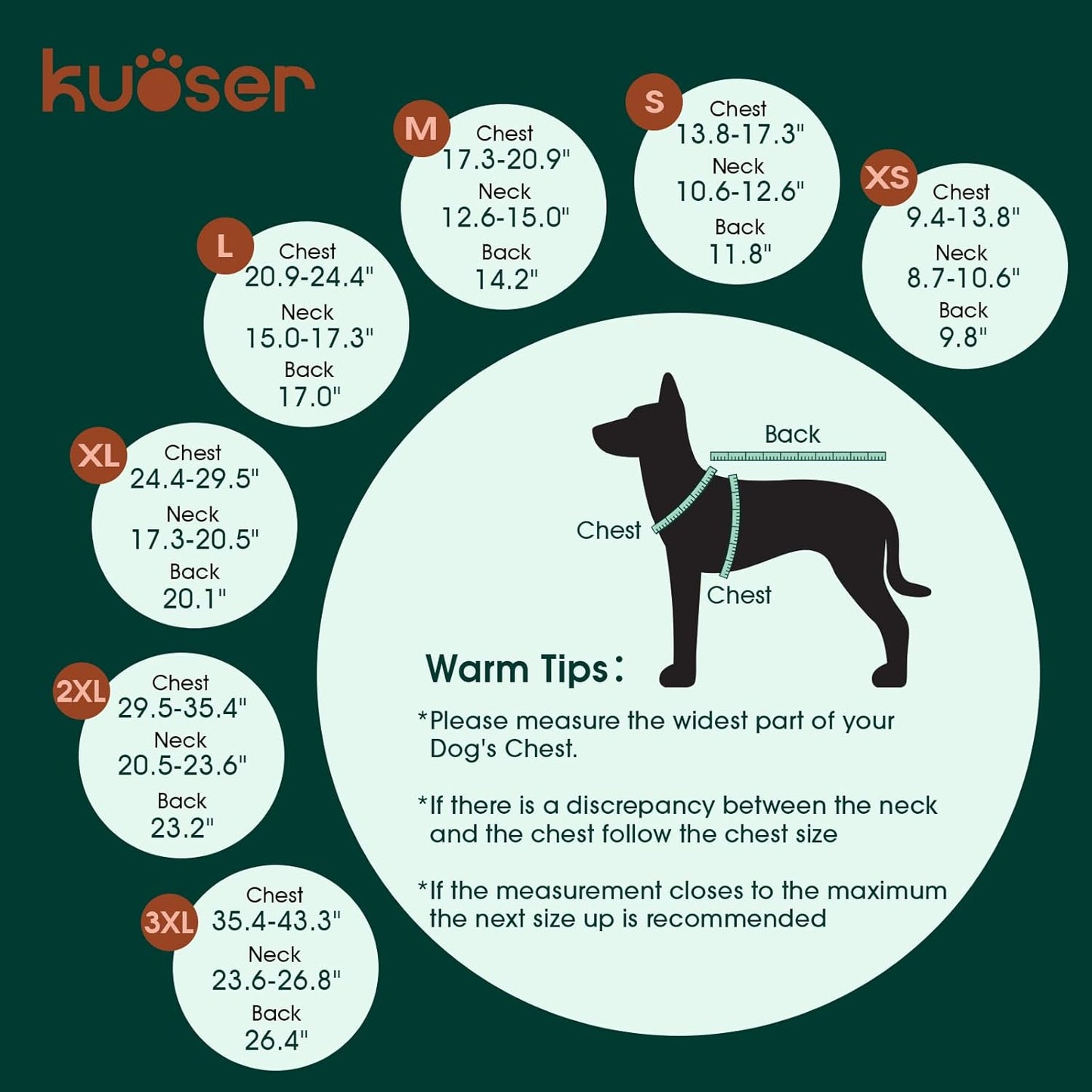 Kuoser Waterproof Dog Coat, Reversible Dog Jacket for Medium Dogs, Adjustable Durable Doggie Winter Coat Warm Puppy Cold Weather Apparel from Small to Large Breed, Green M