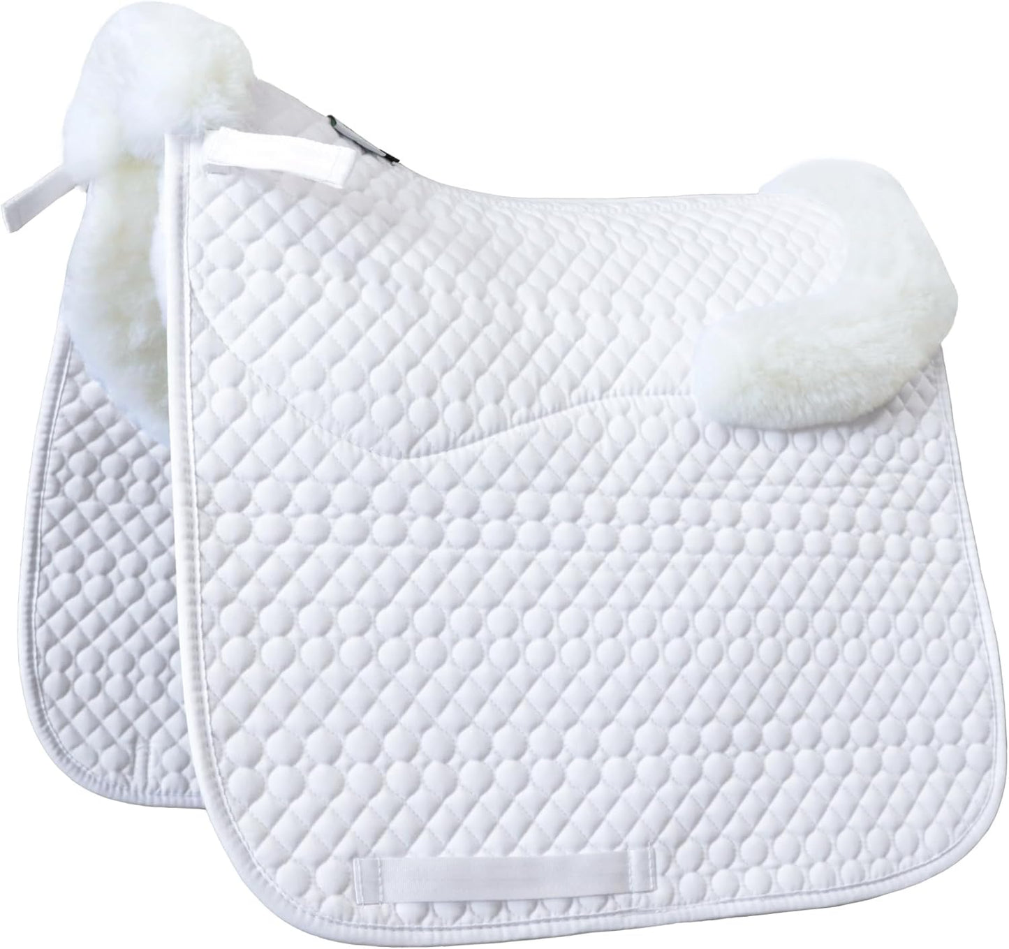Woolous Dressage Saddle Pad, English Saddle Pad with Sheepskin Trim, Lambskin Wool Fleece Lining, Square Saddle Pad for Equestrian Riding, Comfortable & Shock Absorbing