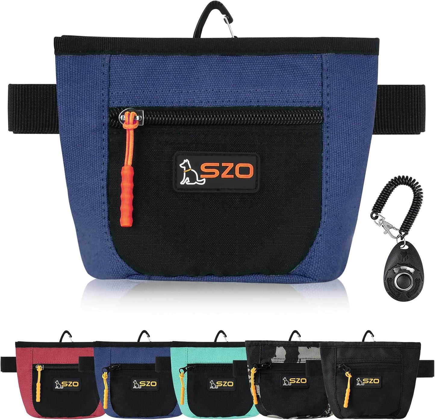 SZO Dog Treat Pouch with Pet Training Clicker, Dog Training Treat Pouch with Waist Belt Clip, Magnetic Closure, Hands-Free Training - Black&Purple