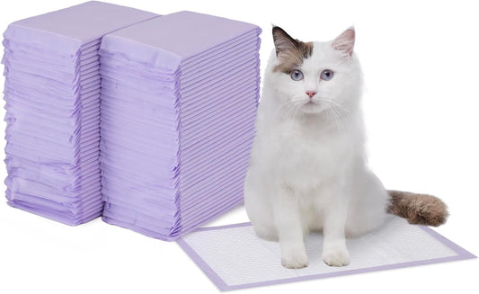 Amazon Basics Cat Pee Pads, 80 Count, Universal Fit for Litter Box, Odor Control, Unscented, White/Purple