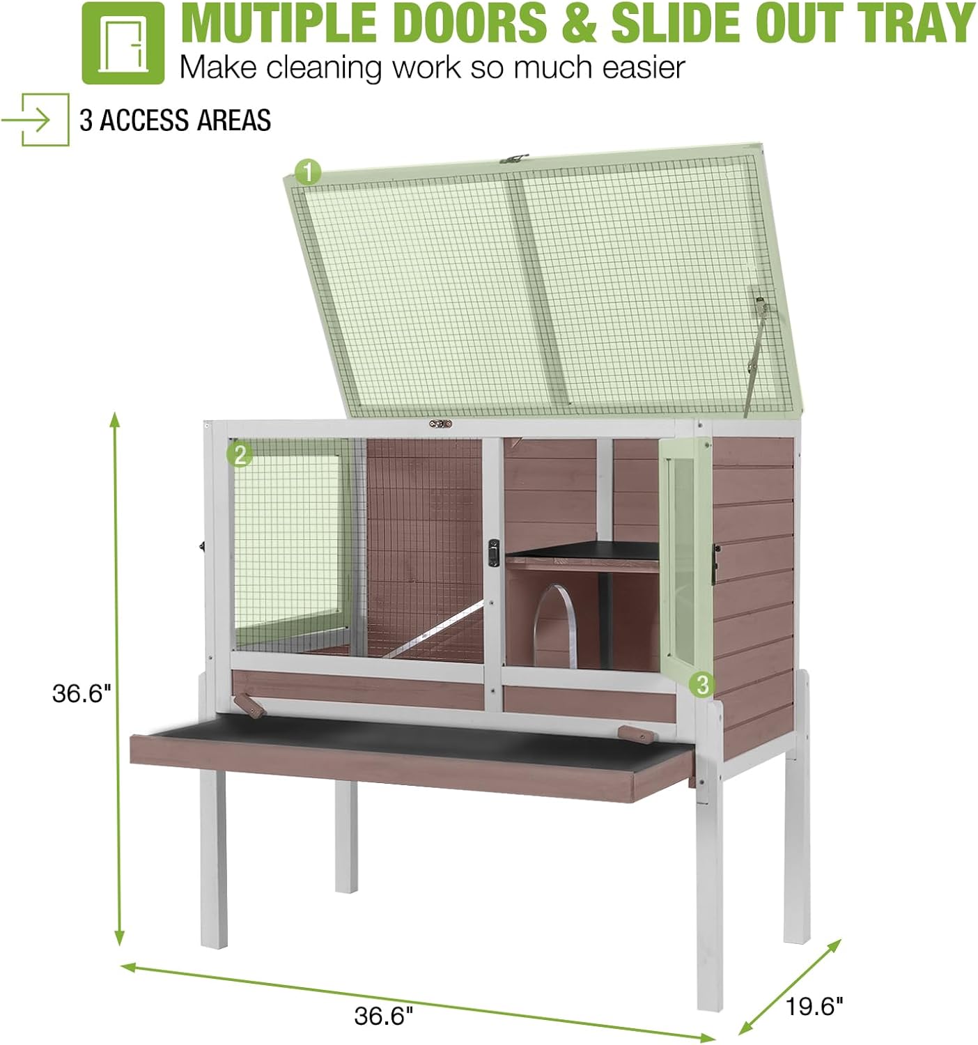 GUTINNEEN Rabbit Hutch Indoor Guinea Pig Cage Bunny House 36.6" Upgraded with Anti Chewing Edges, Cool Zinc Sheet, Leakproof PVC Layer, Wire Floor, Detachable Legs (Brown)