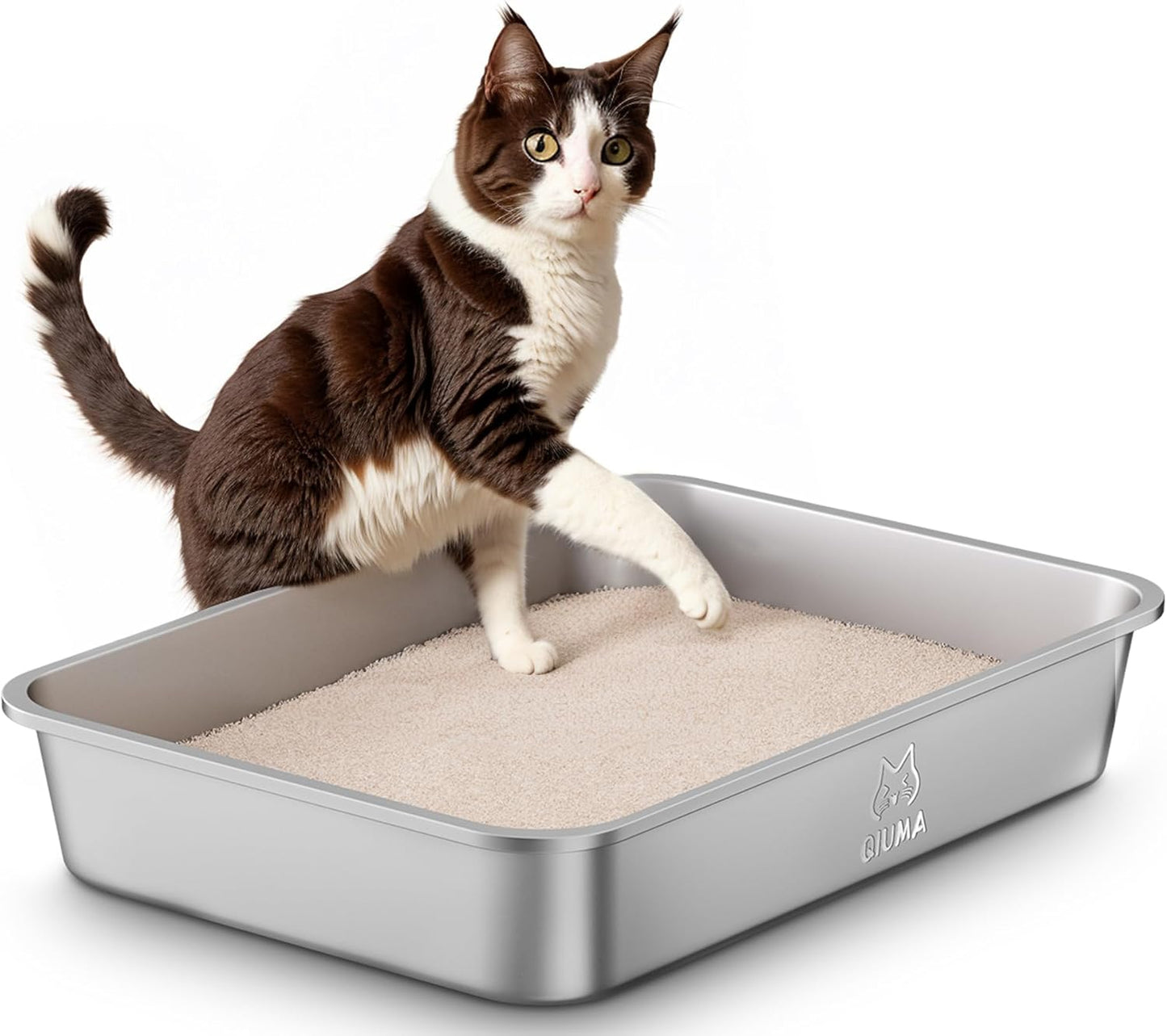 Stainless Steel Litter Box, Large Metal Cat Litter Box with High Sided for Big and Small Cats, Kitty Litter Boxes, Non-Stick, Easy to Clean, Odor-Free, Small Cat Toilet