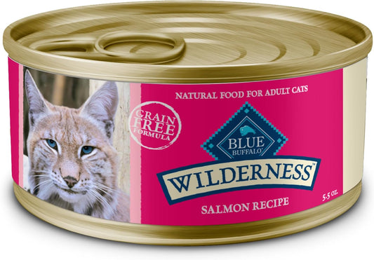 Blue Buffalo Wilderness Natural High-Protein Grain-Free Wet Food for Adult Cats, Salmon Paté, 5.5-oz. Cans, 24 Count