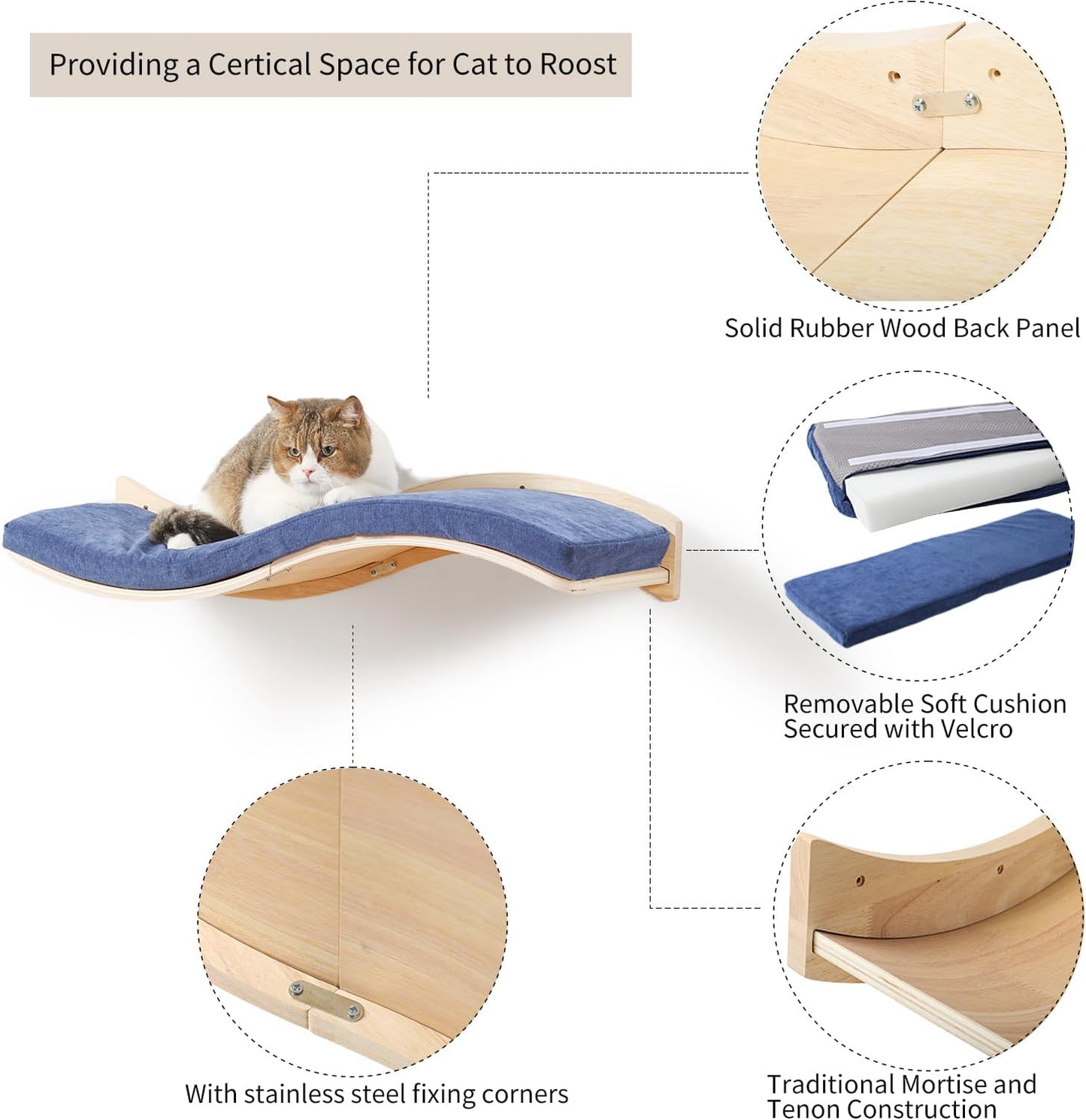 Cat Wall Shelves for Large Cats - Wall Mounted Furniture with Comfortable Cushion, Perfect Perch and Bed for Multi-Cat Households - 35 inch Wavy Shelf for Climbing, Playing, Resting, and Lounging