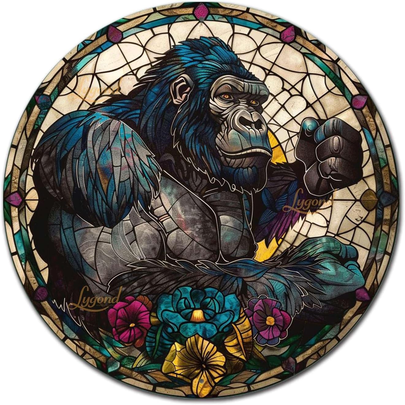 Lygond Metal Gorilla Bar Sign - Circular Stained Glass, 88 Inches