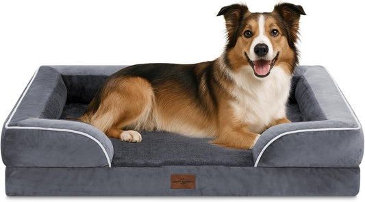 Comfort Expression Large Dog Beds Waterproof Orthopedic Foam Dog Sofa Beds Comfy Pet Bed with Washable Removable Cover & Non-Slip Bottom(Large,Dark Grey)