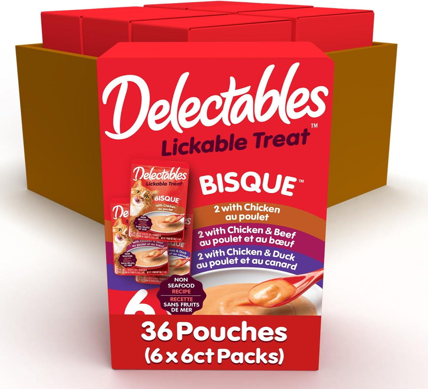 Delectables Bisque Non-Seafood Lickable Cat Treats Variety Pack, 6 Count (Pack of 6)
