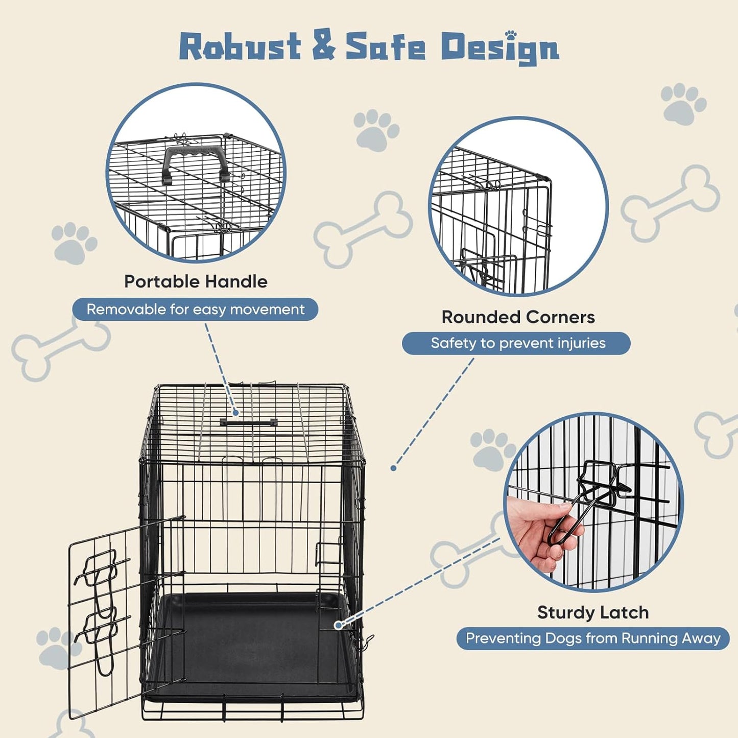 DUMOS Dog Crate, 30 Inch Medium Single Door Dog Cage with Divider Panel and Plastic Leak-Proof Pan Tray, Folding Metal Wire Pet Kennel for Indoor, Outdoor, Travel