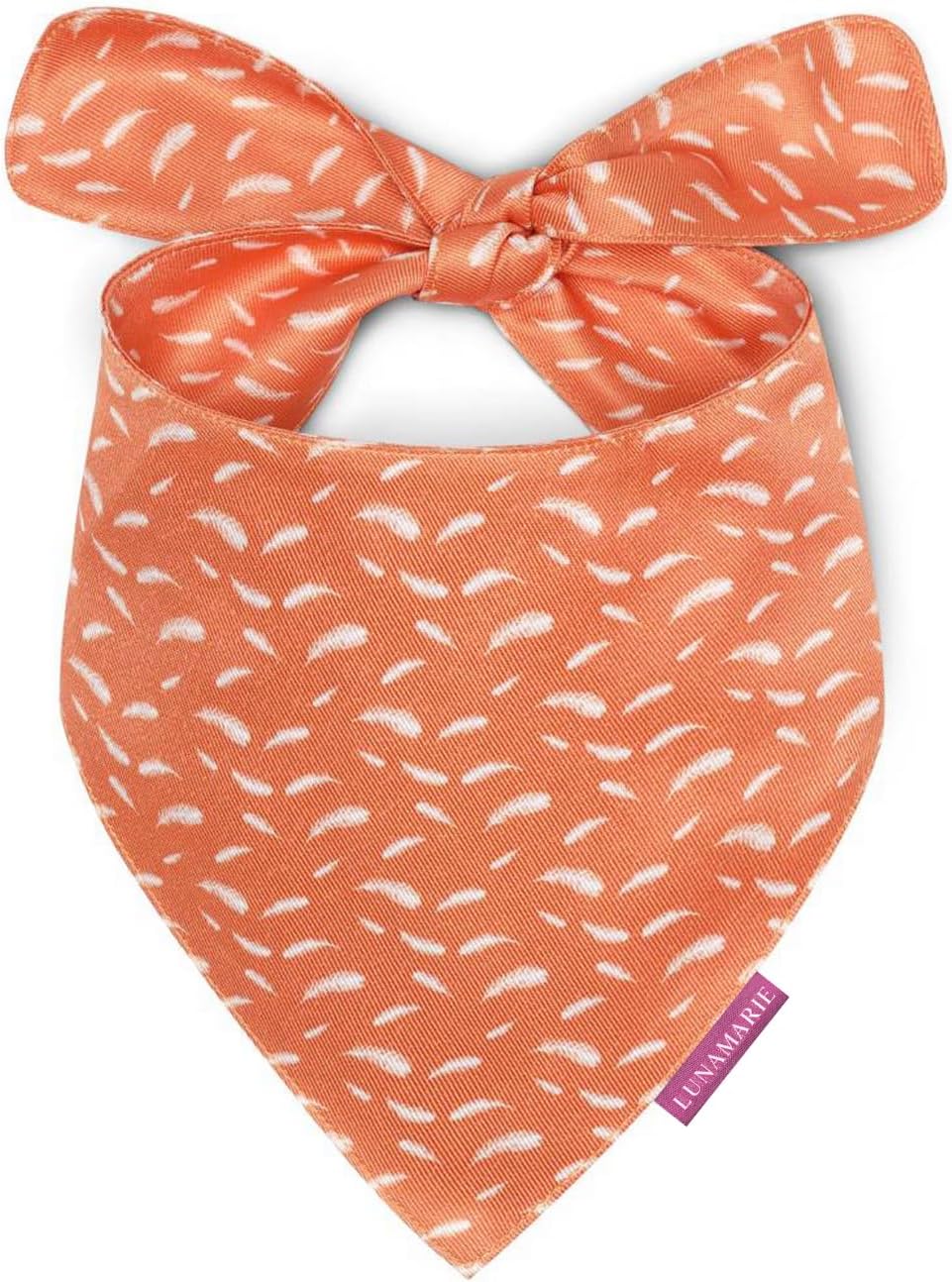 LunaMarie - Luxury Pet Birthday Bandanas -Premium & Silky Poly Fabric | 100% Handmade | Custom Shape Dual Layered (Orange Feathers, Medium)