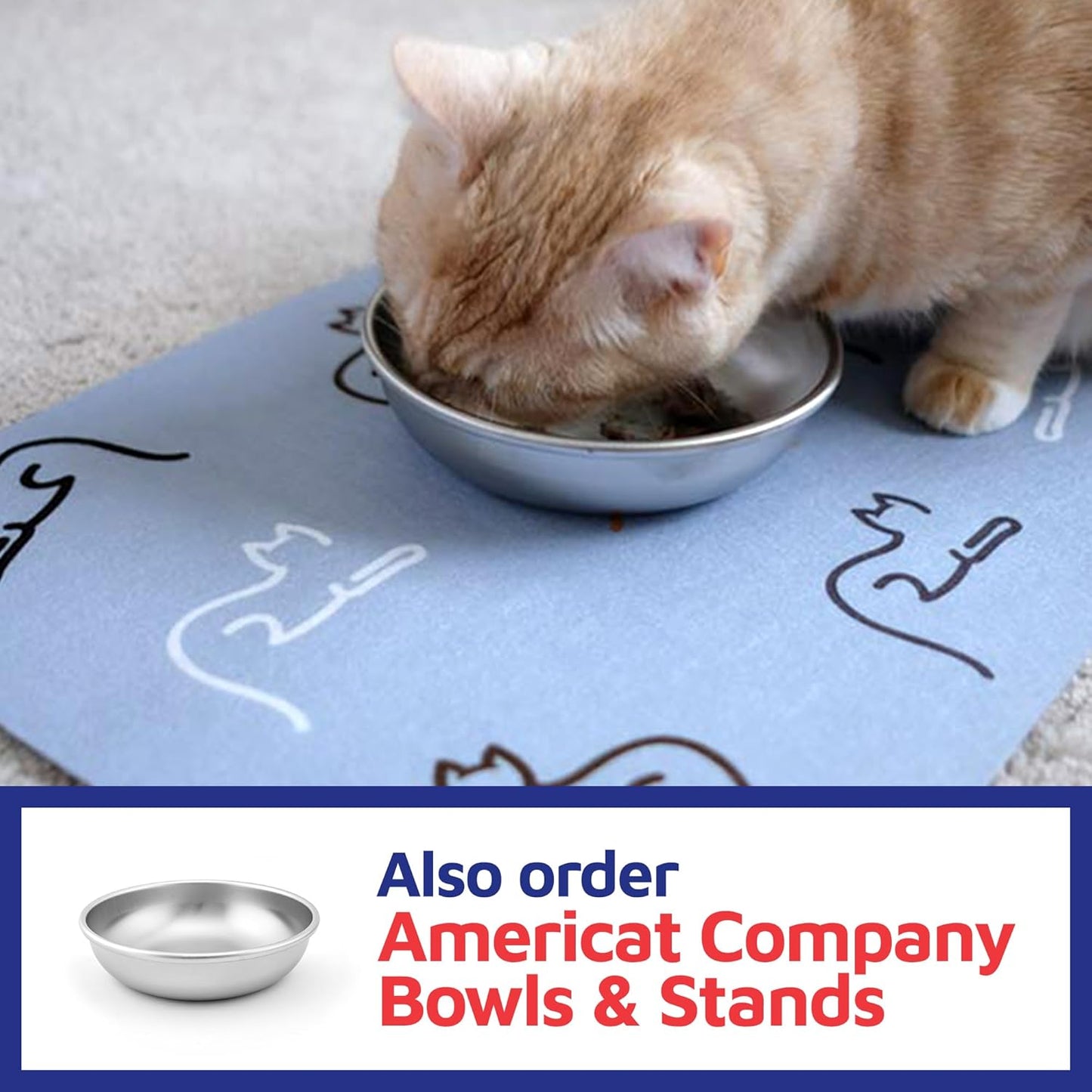 Cat Feeding Mat by Americat for Cat Food & Water Bowls – Machine Washable, Waterproof, No-Slip & Made in USA Cat Placemat – Protect Floors from Messy Eaters & Drinkers – 16 x 12 Inches (Cats)
