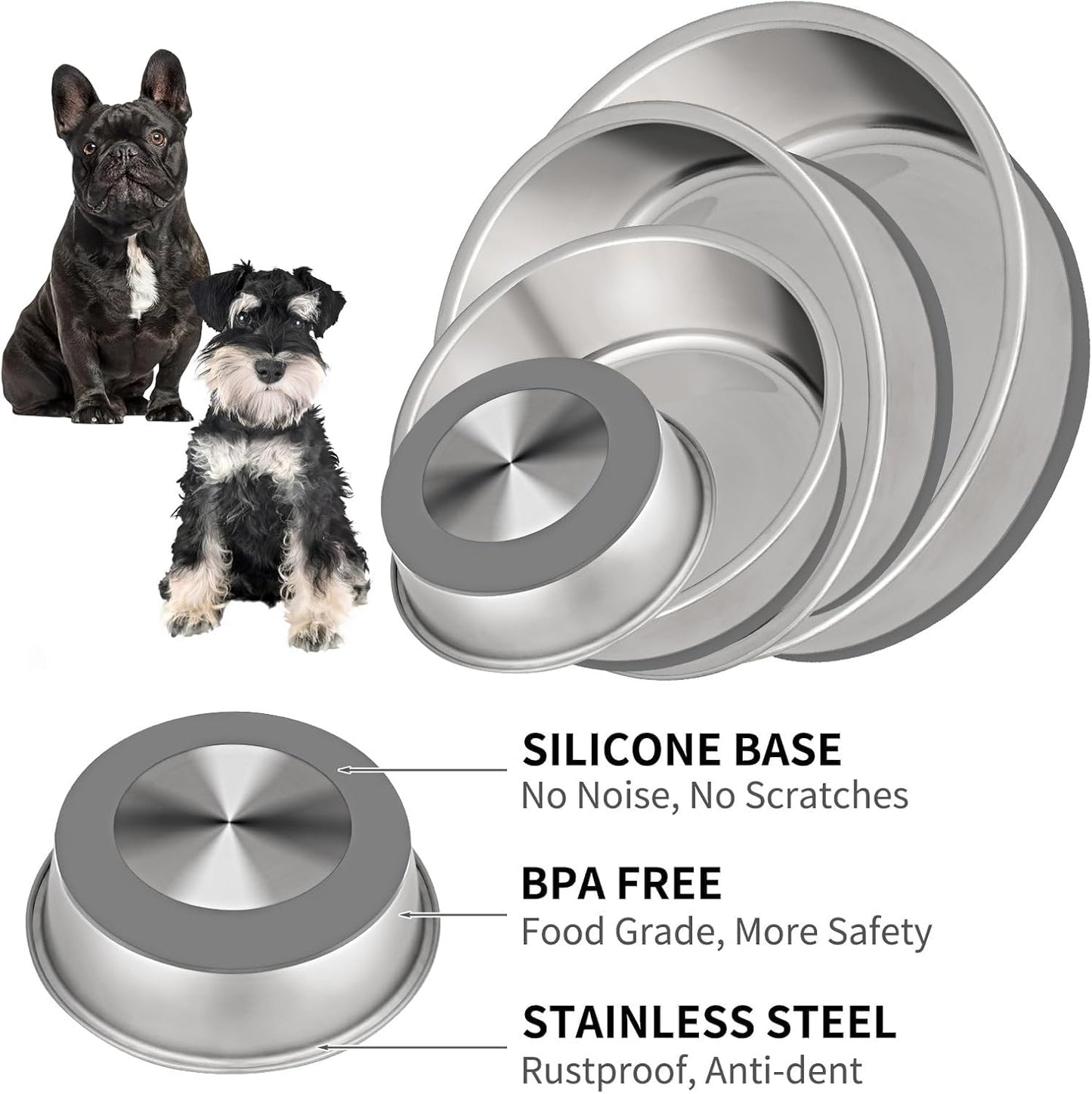 Taglory 4 Cup Stainless Steel Dog Bowls Set of 2 for Food and Water, Silicone Base Anti-Slip, Rust Resistant, Extra Thick Metal Bowls for Small Dogs, 30oz, Gray