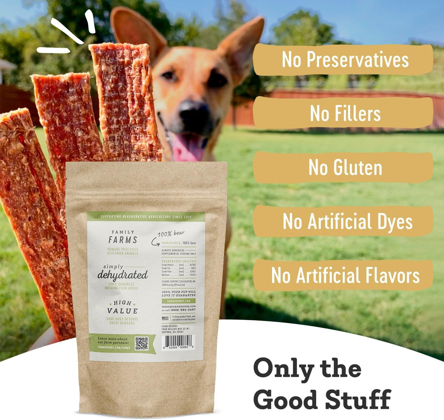 Farm Hounds - Boars Strips - Premium Natural Boar Jerky for Dogs - 100% Humanely Raised Boar- Break-to-Size - Great for Training & Treats - No Added Fillers - Made in USA - 1 Pack