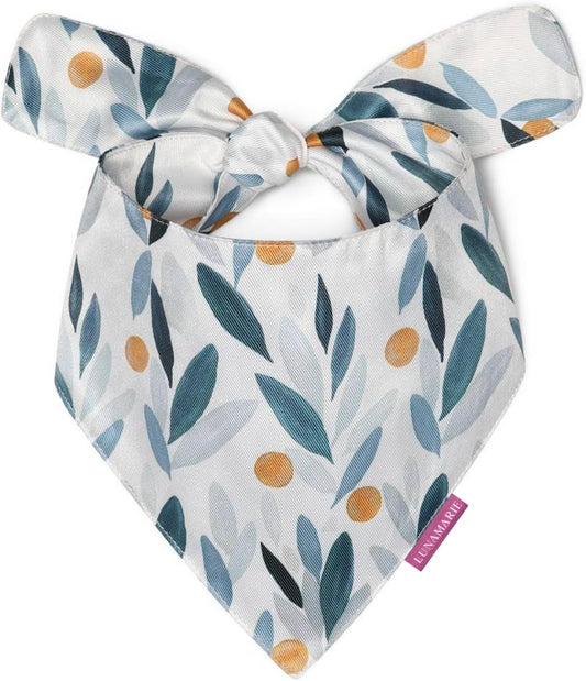 LunaMarie - Luxury Pet Birthday Bandanas -Premium & Silky Poly Fabric | 100% Handmade | Custom Shape Dual Layered (Green/Orange Floral, Small)