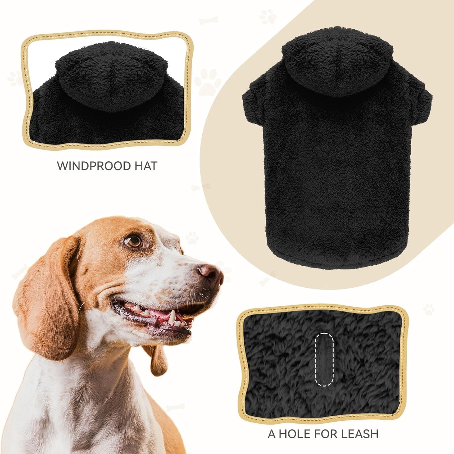 Fuzzy Dog Sweaters for Medium Dogs Dog Hoodie Soft Double-Sided Plush Fleece Pet Sweater Clothes Coats Pet Hoodie Sherpa Hooded Sweatshirt(Black-M)