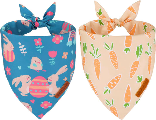 ADOGGYGO Easter Dog Bandanas, Rabbit Carrot Puppy Scarf, Multi Size Offered, Orange Blue Easter Bandana for Small Dogs Pets (Small)