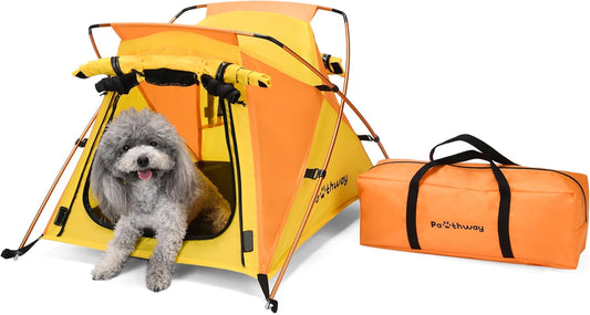 Dog Tent and Portable Playpen Outdoor Waterproof, with Aluminum Poles and Camping Mat, Pet Tent with Zippered Mesh Door, Dog House Outdoor, for Camping, Travel, Backyard, Patio (Yellow, Small)