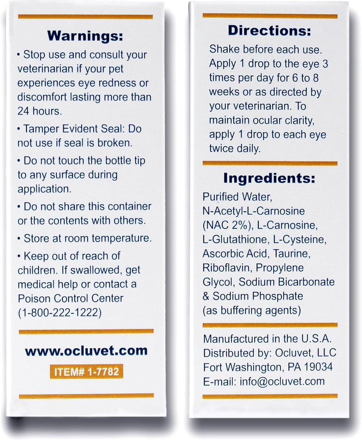 Eye Drops for Pets | Clinically Studied Antioxidants for Pets | Made in The USA | Includes 2% N-Acetyl-L-Carnosine (NAC) | 16mL - 2 Pack
