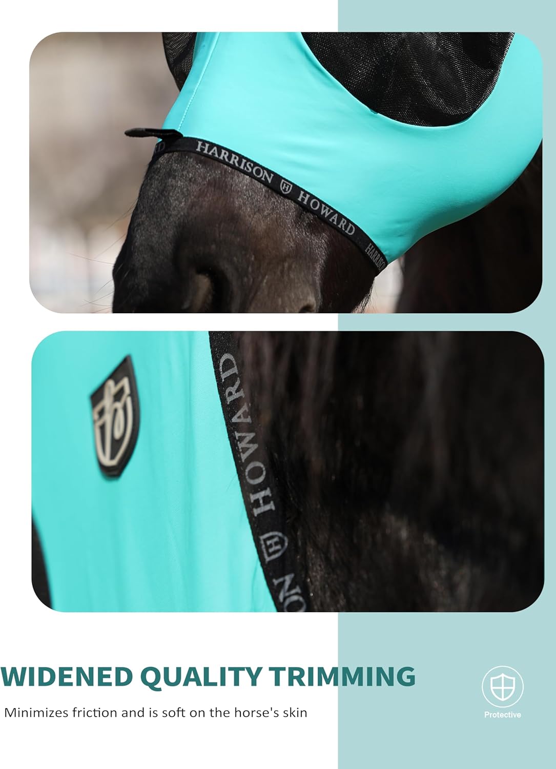 Harrison Howard Horse Fly Mask with Forelock Opening Stretch Breathable and Comfortable for Horses UV -Protection Turquoise Green L