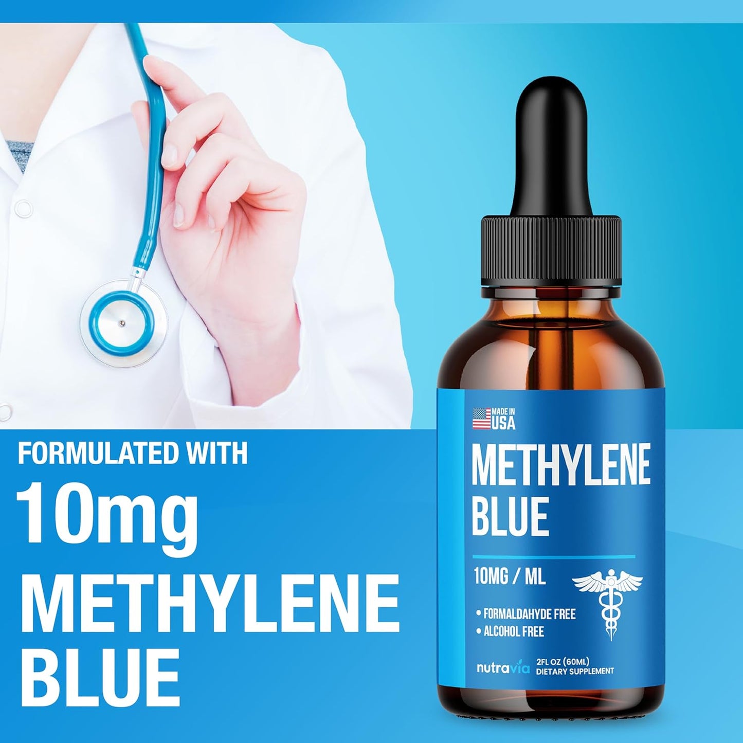 Methylene Blue 99.99% - Official Formula - Methylene Blue Liquid Drops Advanced Strength Formula, Increased Absorption, Methylene Blue Supplement Liquid Powder Compare to Pharmaceutical Grade (2oz)