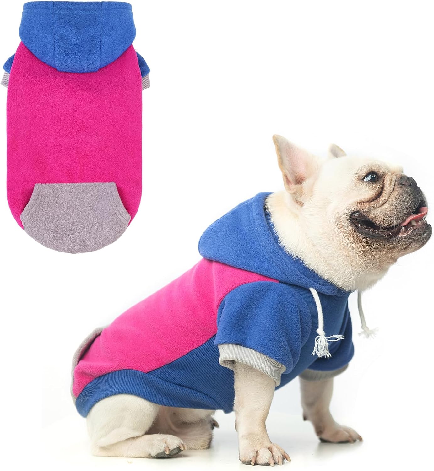 BEAUTYZOO Fleece Dog Hoodie Sweatershirt with Pocket and Leash Hole, Stretchy Small Medium Large Sized Dogs Clothes for Fall Winter Cold Days, Color Designer Warm Dog Jackets,French Bulldog Coats